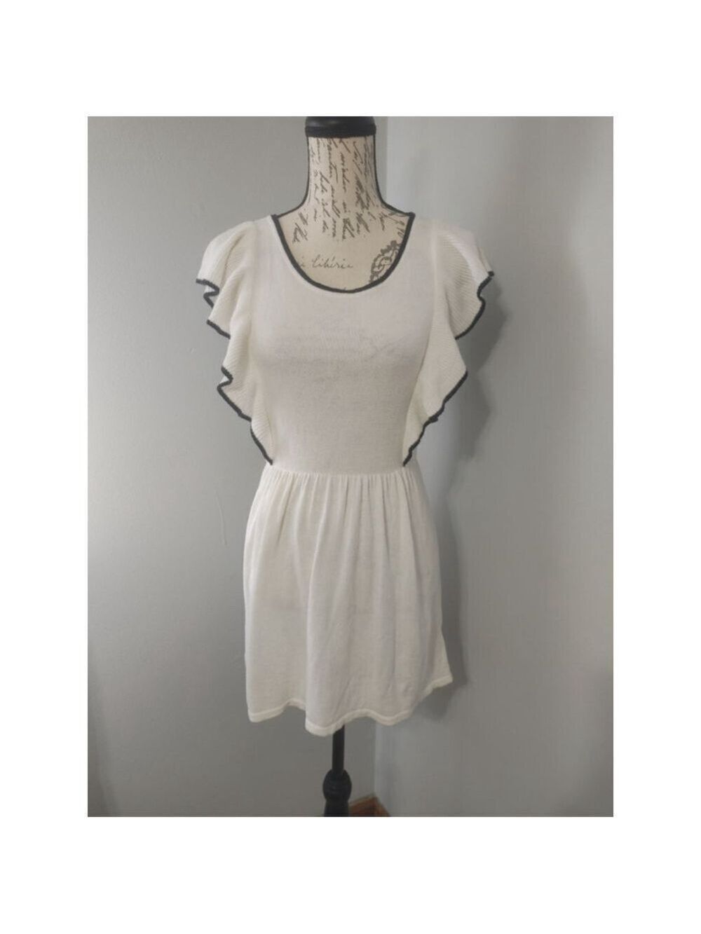 Maternity Motherhood Tunic Top Size S White with Black Trim Ruffle Sleeve